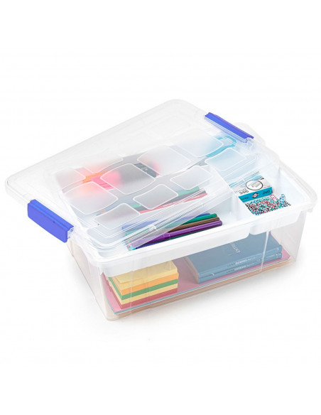 Tradineur - Caja de plástico transparente con tapa Nº 31, incluye bandeja, cajón de almacenaje, ordenación, almacenamiento, fabr