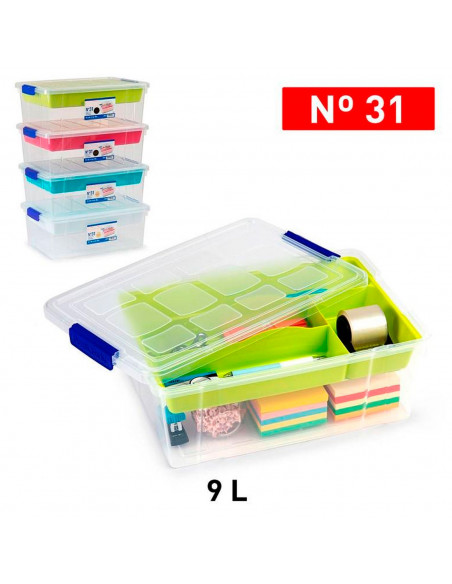 Tradineur - Caja de plástico transparente con tapa Nº 31, incluye bandeja, cajón de almacenaje, ordenación, almacenamiento, fabr