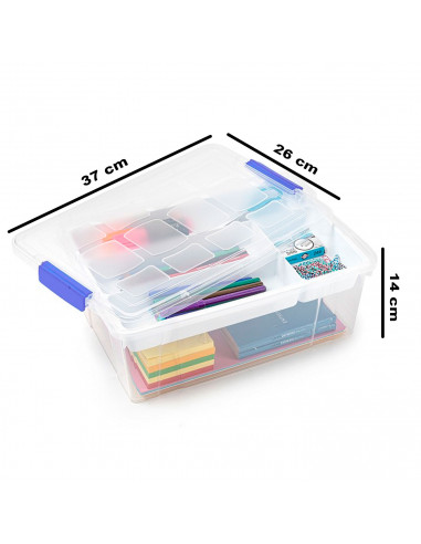 Tradineur - Caja de plástico transparente con tapa Nº 31, incluye bandeja, cajón de almacenaje, ordenación, almacenamiento, fabr