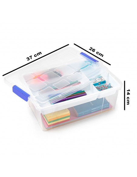 Tradineur - Caja de plástico transparente con tapa Nº 31, incluye bandeja, cajón de almacenaje, ordenación, almacenamiento, fabr