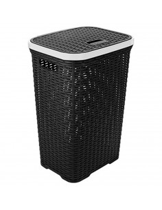 Tradineur - Cesto para ropa sucia, incluye tapa y asas, pongotodo rattan de plástico, cubo para colada, imitación de mimbre, fab