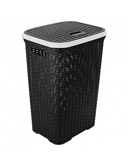 Tradineur - Cesto para ropa sucia, incluye tapa y asas, pongotodo rattan de plástico, cubo para colada, imitación de mimbre, fab