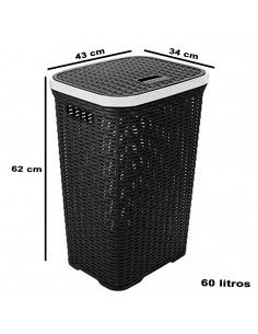 Tradineur - Cesto para ropa sucia, incluye tapa y asas, pongotodo rattan de plástico, cubo para colada, imitación de mimbre, fab 2