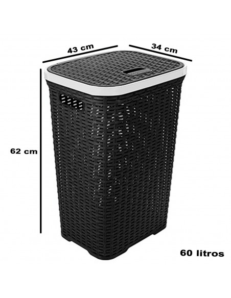 Tradineur - Cesto para ropa sucia, incluye tapa y asas, pongotodo rattan de plástico, cubo para colada, imitación de mimbre, fab