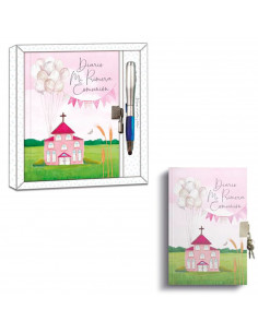 Tradineur - Diario de Primera Comunión + bolígrafo con linterna, tapa dura, incluye candado, 90 páginas decoradas, regalo origin