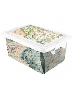 Tradineur - Caja de plástico con tapa y cierres laterales de clip, cajón de almacenaje multiusos, ordenación, objetos, hogar, fa