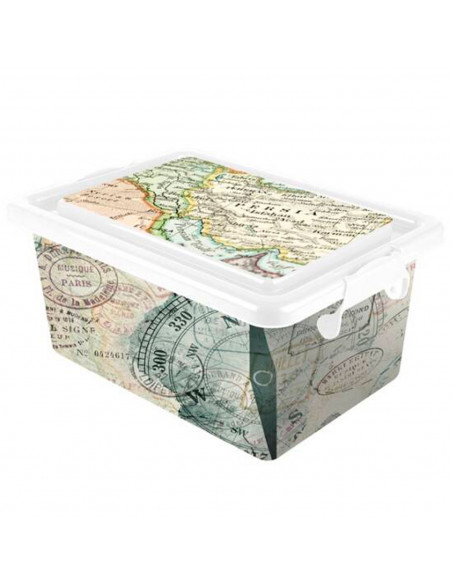 Tradineur - Caja de plástico con tapa y cierres laterales de clip, cajón de almacenaje multiusos, ordenación, objetos, hogar, fa