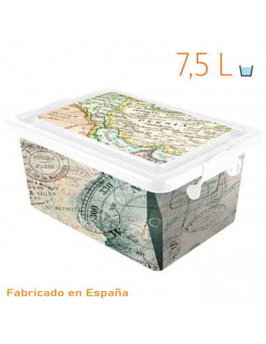 Tradineur - Caja de plástico con tapa y cierres laterales de clip, cajón de almacenaje multiusos, ordenación, objetos, hogar, fa