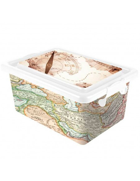 Tradineur - Caja de plástico con tapa y cierres laterales clip, cajón de almacenaje multiusos, ordenación, objetos, hogar, fabri