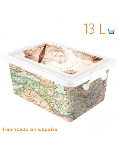 Tradineur - Caja de plástico con tapa y cierres laterales clip, cajón de almacenaje multiusos, ordenación, objetos, hogar, fabri