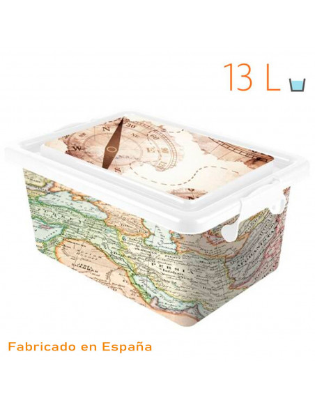 Tradineur - Caja de plástico con tapa y cierres laterales clip, cajón de almacenaje multiusos, ordenación, objetos, hogar, fabri