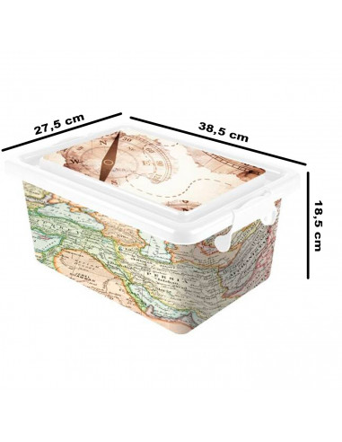 Tradineur - Caja de plástico con tapa y cierres laterales clip, cajón de almacenaje multiusos, ordenación, objetos, hogar, fabri