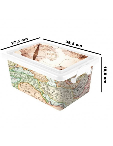 Tradineur - Caja de plástico con tapa y cierres laterales clip, cajón de almacenaje multiusos, ordenación, objetos, hogar, fabri