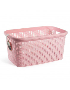 Tradineur - Cesta de plástico "Rattan" con asas, recipiente para la colada, diseño imitación de mimbre, lavandería, hogar, fabri