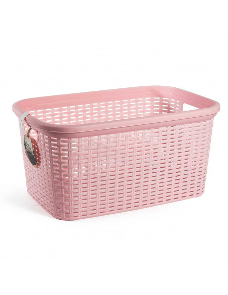 Tradineur - Cesta de plástico "Rattan" con asas, recipiente para la colada, diseño imitación de mimbre, lavandería, hogar, fabri