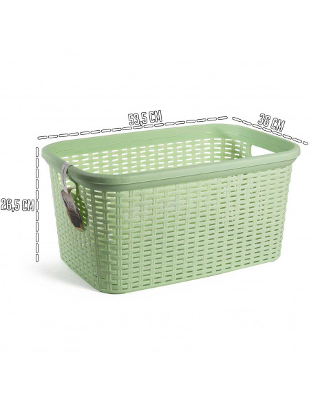 Tradineur - Cesta de plástico "Rattan" con asas, recipiente para la colada, diseño imitación de mimbre, lavandería, hogar, fabri