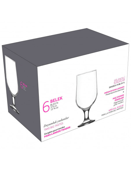 Tradineur - Set de 6 copas de cerveza, cristal, modelo Belek, diseño sofisticado y elegante, aptas para lavavajillas, bar, resta