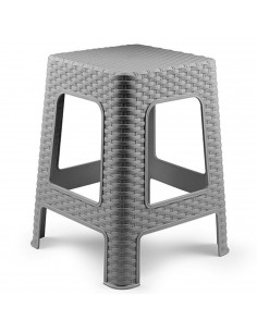 Tradineur - Taburete de plástico Rattan, asiento de 26,5 x 26,5 cm, imitación de mimbre, banqueta multiusos, cocina, salón, fabr
