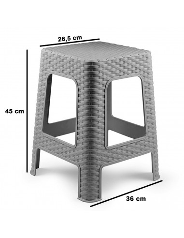 Tradineur - Taburete de plástico Rattan, asiento de 26,5 x 26,5 cm, imitación de mimbre, banqueta multiusos, cocina, salón, fabr