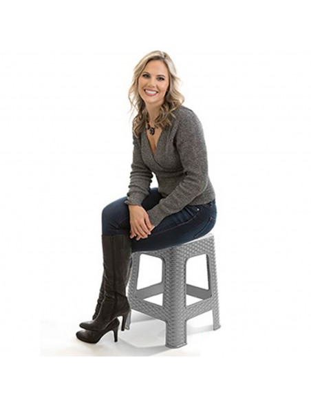Tradineur - Taburete de plástico Rattan, asiento de 26,5 x 26,5 cm, imitación de mimbre, banqueta multiusos, cocina, salón, fabr