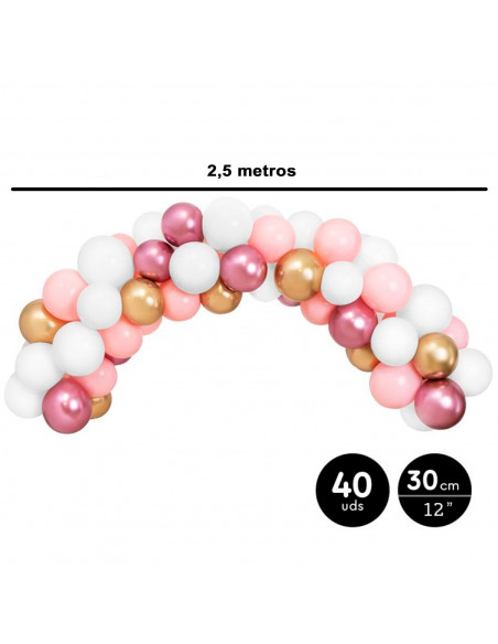 Tradineur - Arco de 40 globos de 30 cm, 100% látex natural, decoración de cumpleaños, bodas, comuniones, fiestas, Navidad, diseñ