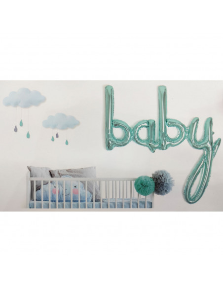 Tradineur - Guirnalda de globo metalizada Baby, incluye inflador y cinta de 3 m, decoración de cumpleaños, bautizos, Baby Shower
