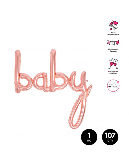Tradineur - Guirnalda de globo Baby metalizada, incluye inflador y cinta de 3 m, decoración de cumpleaños, bautizos, Baby Shower