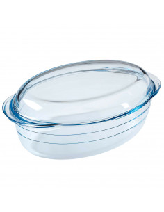 Tradineur - Fuente para horno ovalada con tapa - Fabricado en Vidrio - Apto para horno, microondas, congelador y lavavajillas -
