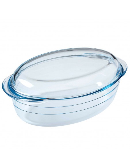 Tradineur - Fuente para horno ovalada con tapa - Fabricado en Vidrio - Apto para horno, microondas, congelador y lavavajillas -