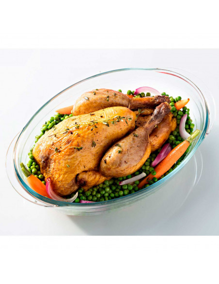 Tradineur - Fuente para horno ovalada con tapa - Fabricado en Vidrio - Apto para horno, microondas, congelador y lavavajillas -