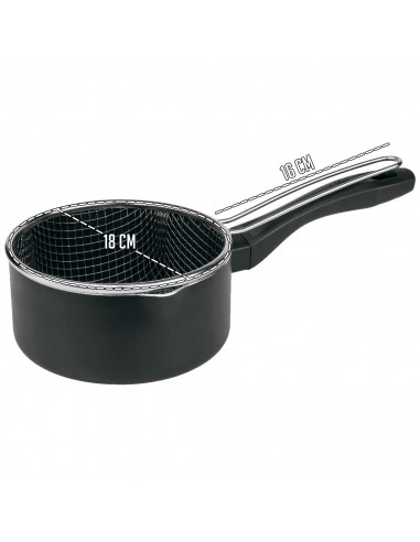 Tradineur - Cazo y cestillo freidor de Ø 16 cm - Fabricado en Acero Inoxidable - Totalmente Antiadherente - 8,5 x 17 x 33 cm