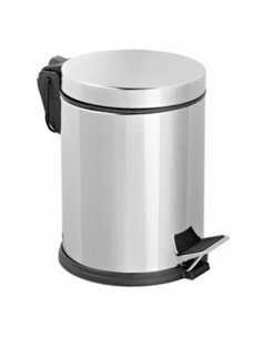 Papelera de metal redonda con pedal, capacidad 3 litros, cubo de basura, papelera de oficina, 16 x 25.7 x 19 cm