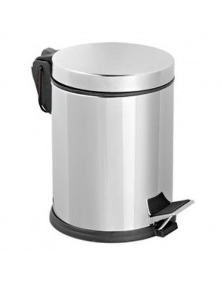 Papelera de metal redonda con pedal, capacidad 3 litros, cubo de basura, papelera de oficina, 16 x 25.7 x 19 cm