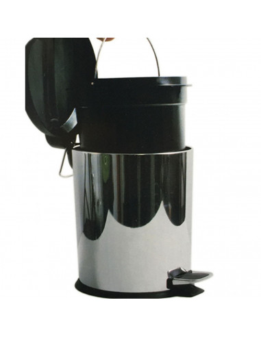 Papelera de metal redonda con pedal, capacidad 3 litros, cubo de basura, papelera de oficina, 16 x 25.7 x 19 cm