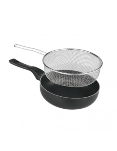 LifeStyle - Sartén freidora con cestillo freidor y escurridor, diámetro 24 cm, freidora con cesta, antiadherente