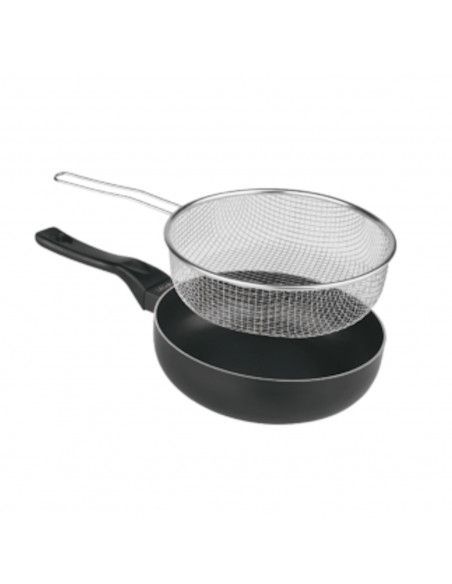 LifeStyle - Sartén freidora con cestillo freidor y escurridor, diámetro 24 cm, freidora con cesta, antiadherente
