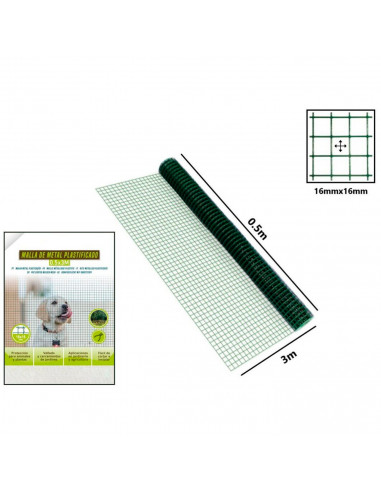 Tradineur - Rollo de malla metálica plastificada, huecos cuadrados de 16 x 16 mm, valla, cierre de alambre, cercar jardín, galli