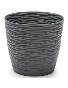 Tradineur - Maceta redonda de plástico con plato integrado, tiesto, macetero de polipropileno, recipiente para plantas, flores,