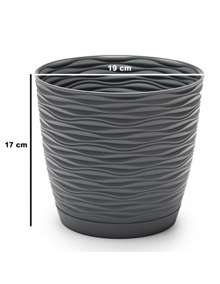 Tradineur - Maceta redonda de plástico con plato integrado, tiesto, macetero de polipropileno, recipiente para plantas, flores,