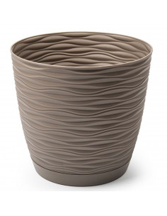 Tradineur - Maceta redonda de plástico, plato integrado, tiesto, macetero de polipropileno, recipiente para plantas, flores, bal