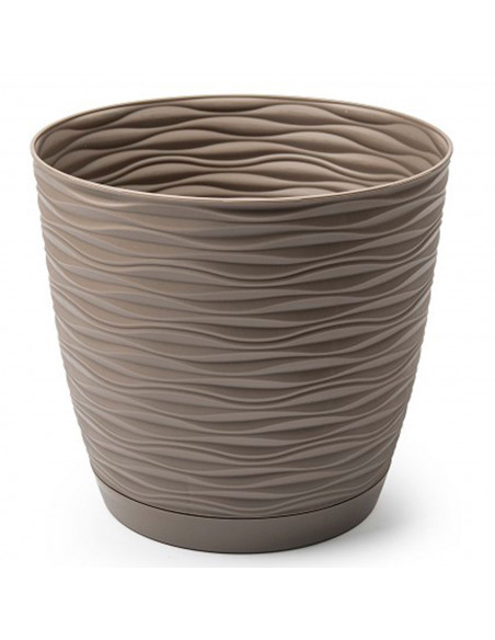 Tradineur - Maceta redonda de plástico, plato integrado, tiesto, macetero de polipropileno, recipiente para plantas, flores, bal