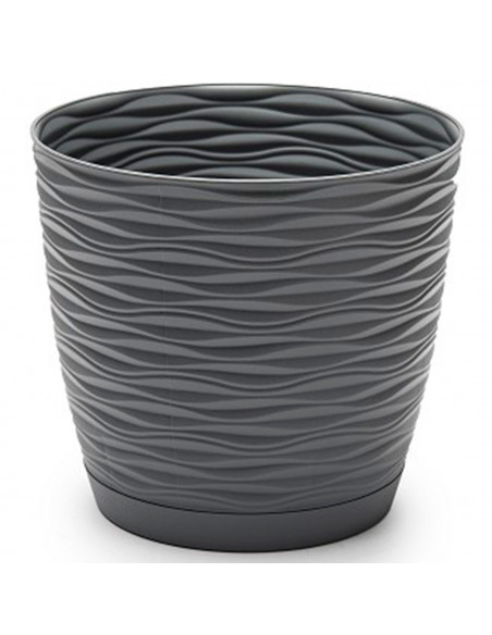 Tradineur - Maceta redonda de plástico, tiesto con plato integrado, macetero de polipropileno, recipiente para plantas, flores,