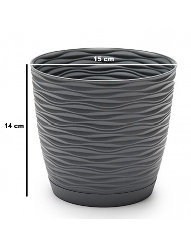 Tradineur - Maceta redonda de plástico, tiesto con plato integrado, macetero de polipropileno, recipiente para plantas, flores,