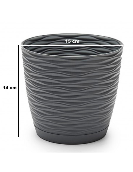 Tradineur - Maceta redonda de plástico, tiesto con plato integrado, macetero de polipropileno, recipiente para plantas, flores,