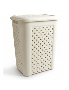Cesto ropa sucia con tapa 50 litros, beige, 55 x 43,5 x 33,5 cm. Cesto pongotodo, cubo para la colada de plástico con asas
