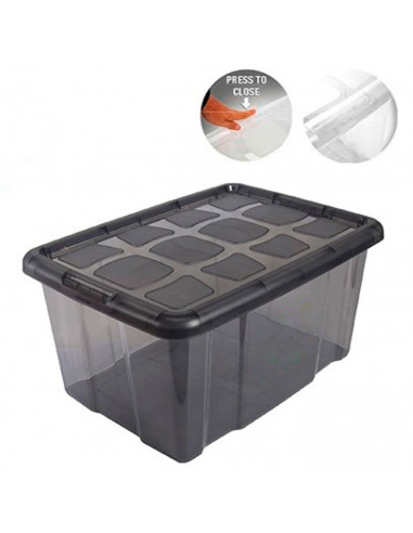 Tradineur - Caja translúcida de almacenaje con tapa, plástico, cajón multiusos, ordenación, almacenamiento de objetos, hogar, fa