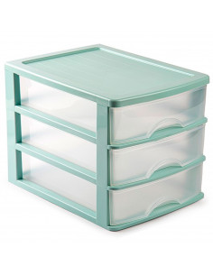 Tradineur - Cajonera de sobremesa, plástico, 3 cajones transparentes, torre de almacenaje, armario, baño, oficina, fabricada en