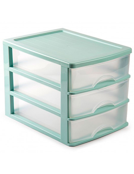 Tradineur - Cajonera de sobremesa, plástico, 3 cajones transparentes, torre de almacenaje, armario, baño, oficina, fabricada en