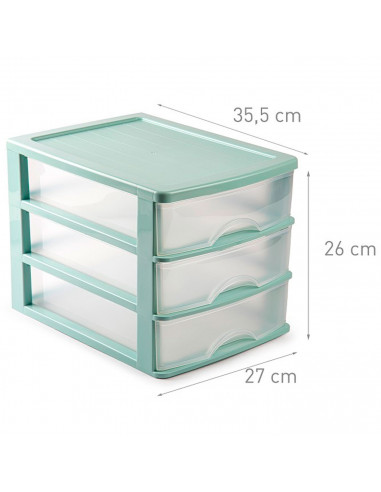 Tradineur - Cajonera de sobremesa, plástico, 3 cajones transparentes, torre de almacenaje, armario, baño, oficina, fabricada en