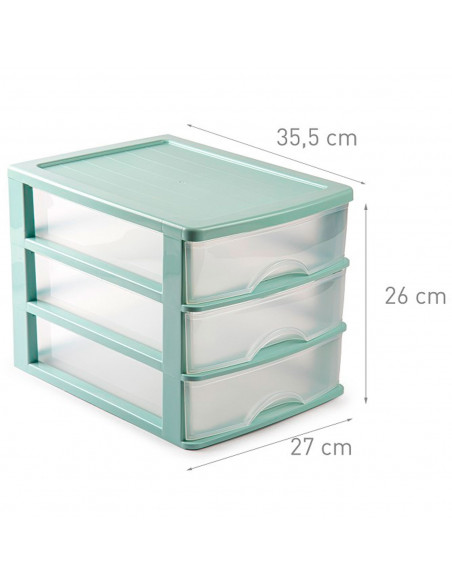 Tradineur - Cajonera de sobremesa, plástico, 3 cajones transparentes, torre de almacenaje, armario, baño, oficina, fabricada en